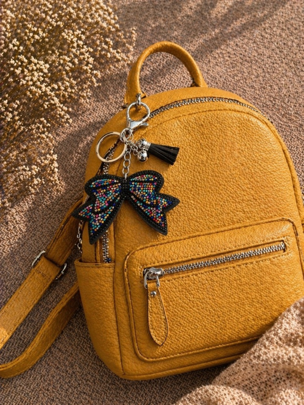Black Bow Keychain with Multicolored Rhinestones NWT - Picture 5 of 5
